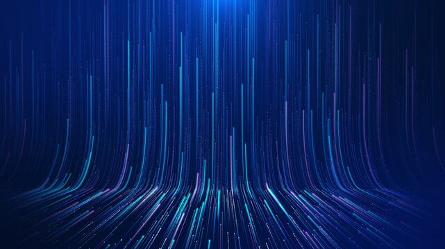 Stripes and ribbons appear glide endlessly curved path disappear. Modern wallpaper slow motion, Shiny futuristic virtual space product advertising video . Glowing animation high technology design
