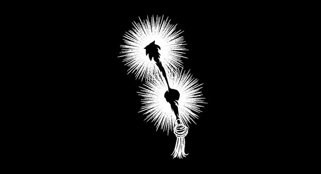 Abstract white spiky shapes on simple black minimal background with negative space