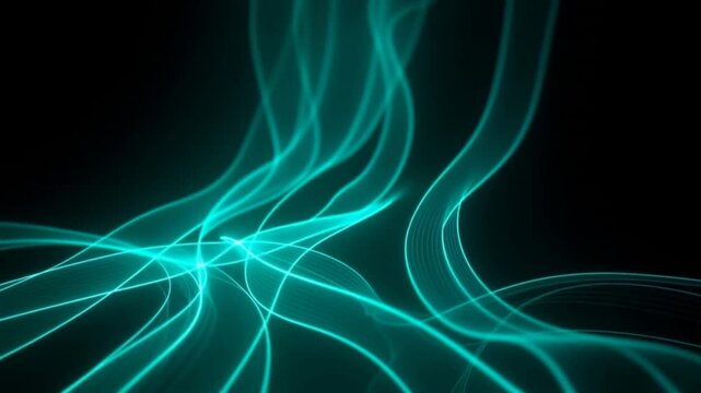 Green Flowing and Swirling Digital Data Lines on Dark Background