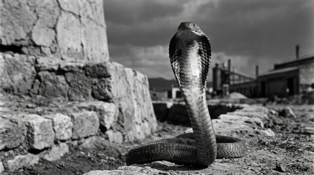 Majestic Cobra in Black and White Cobra Snake Black And White Wildlife Urban Nature Reptile. Concept featuring cobra, snake, black and white, wildlife, urban for professional commercial design.