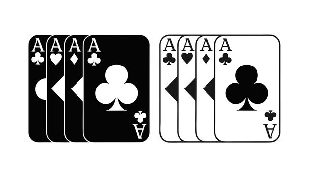 Set of black and white kitchen utensils and playing card suit symbols like the ace of hearts and spades designed as a vector illustration for a gambling themed leisure game