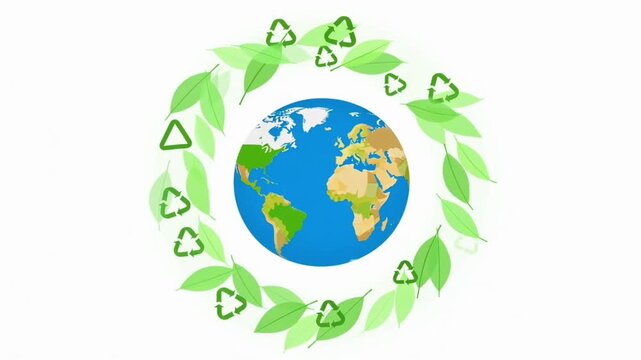 An eco-friendly green planet concept featuring a global map with a leaf and tree icon symbolizing nature conservation and environmental recycling for a sustainable world