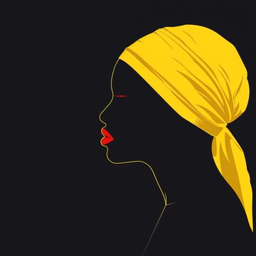 A minimalist illustration of a woman wearing a yellow headscarf