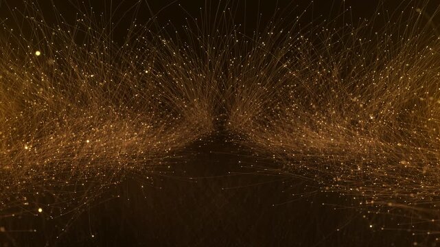 Glowing golden particles flowing network lines background elegant motion effect, luxury visuals or celebration themes, for festive intros, premium branding, digital backgrounds artistic motion design