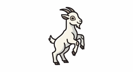 Fototapeta premium A playful white goat is depicted standing on its hind legs, with a cheerful expression