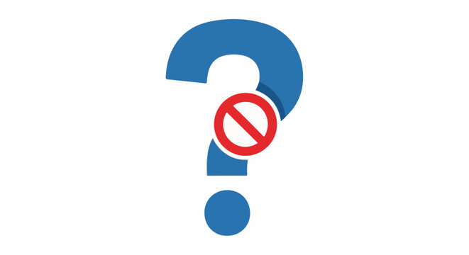 Large blue question mark with a red prohibition sign overlay