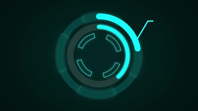 Advanced circular loading progress bar with glowing cyan segments and rotating indicator for user interface design