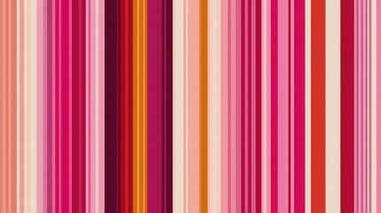 Obraz premium Colorful vertical striped illustration featuring alternating pink, magenta, orange, peach, and light cream stripes in a seamless repeating wallpaper pattern