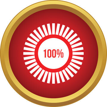 Red circle icon showing 100 percent loading progress