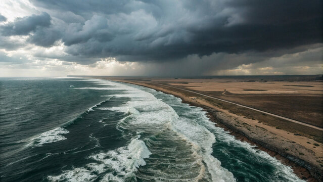 Aerial view of strait of hormuz in storm