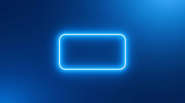 Bright Blue Neon Frame Glowing on Smooth Blue Background