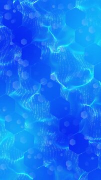 Futuristic Tech Sci Fi Hexa tech corporate blue background. cyberspace. Abstract wave dots line. Copy space. structure titles cinematic openers technology science technology. Medical innovation 3D 4K