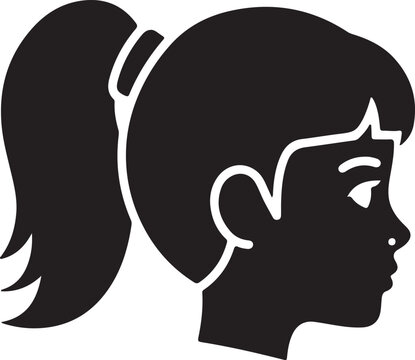 Black silhouette of a girls head with ponytail