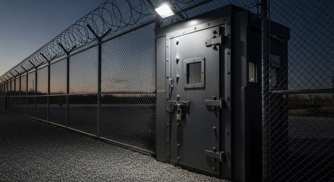 Heavy Steel Security Gate with Barbed Wire Fence