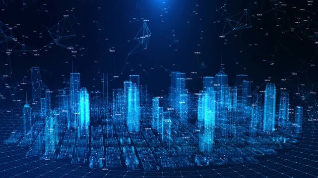 High tech metropolitan skyline digital grid advanced infrastructure smart connectivity futuristic urban development networks artificial intelligence. smart city technology innovation presentations 3D
