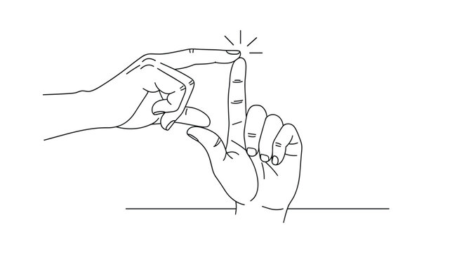 Line drawing shows two hands using their fingers to make a framing gesture or a T-shaped time out signal against white.