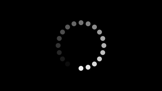 Minimalist dotted circular loading spinner animation, buffering icon.