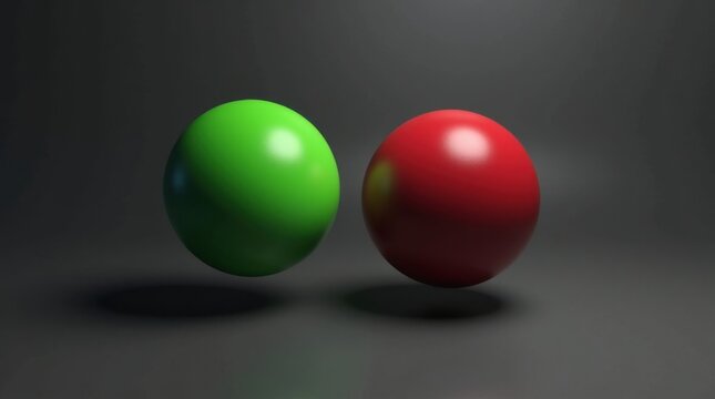 Dos botones esf&eacute;ricos, uno verde brillante y otro rojo intenso con un brillo sutil flotando