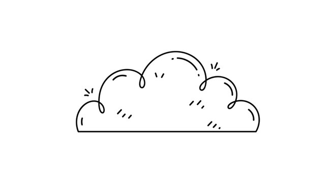 Single cute cartoon cloud with simple black line art details is isolated on a clean white background for graphic design.
