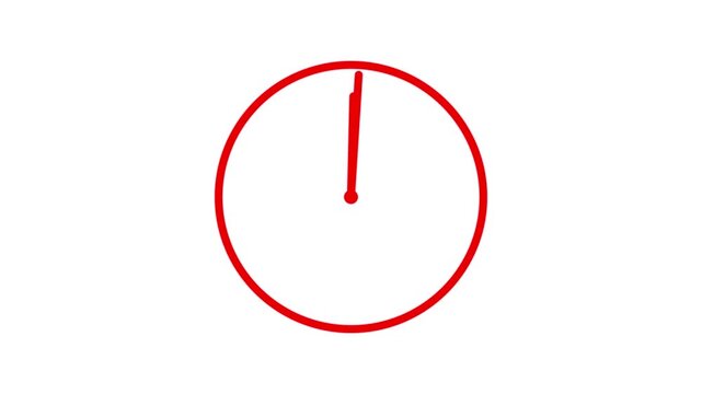 Minimalist red clock face animation with rotating hands on white background, for time management, and deadline concepts
