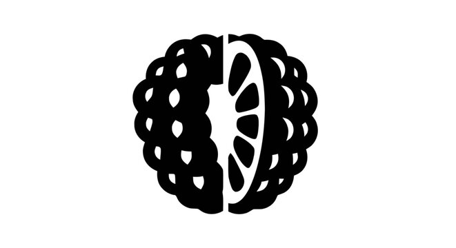 Vector illustration&nbsp;of black and white icon of a cherimoya fruit with a crosssection slice on a transparent background