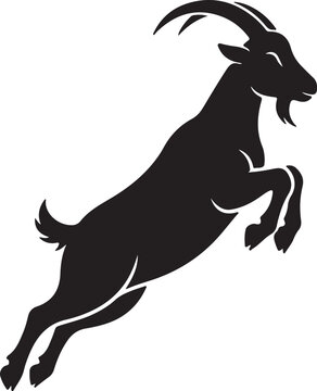 Black silhouette of a goat jumping
