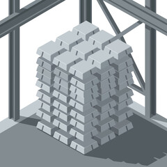 Isometric Stack of Silver Bars in a Vault. © Ragil
