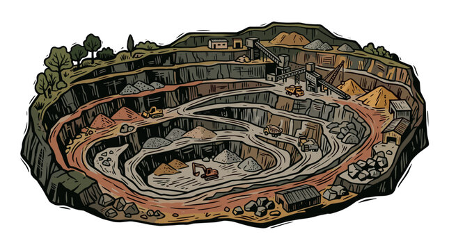Vector Pinocut Illustration of an open-pit mine.