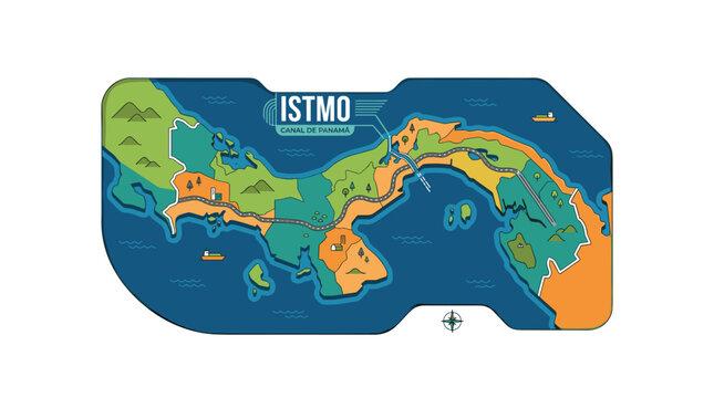Vector Pinocut A vividly illustrated map highlighting the geographical landscape. 