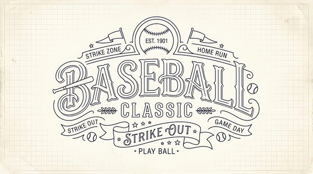 Vintage baseball classic typography design with grid background