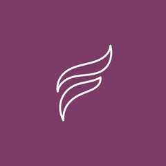 Fototapeta premium Elegant abstract flame-like symbol in white on purple background.