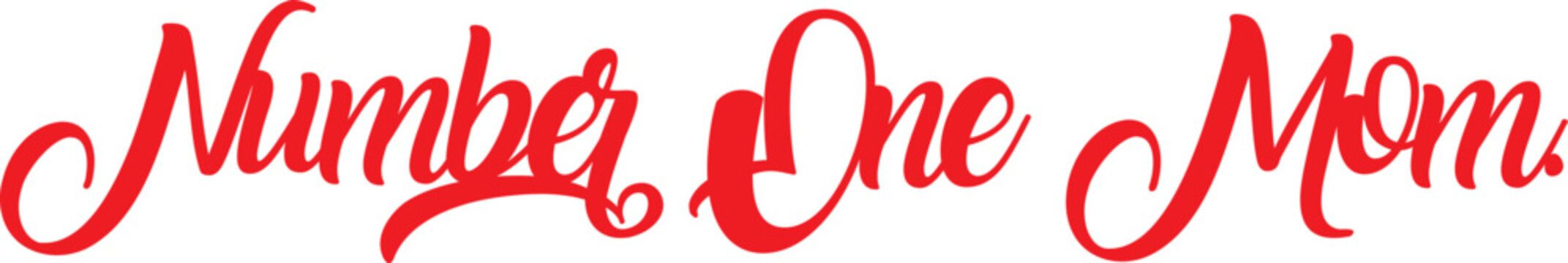 Number one mom elegant red script on transparent background.