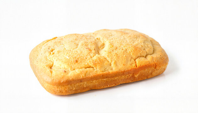 Freshly baked cornbread loaf on plain white background -  