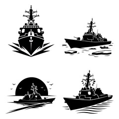 Destroyer warship silhouette maritime icon collection © AnilChandra