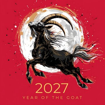 2027 year of the goat lunar new year celebration with full moon chinese zodiac animal sign oriental zodiac fortune telling animal spirit good luck domestic animal