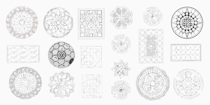 Collection of vintage botanical illustrations depicting radiolarian skeletal forms