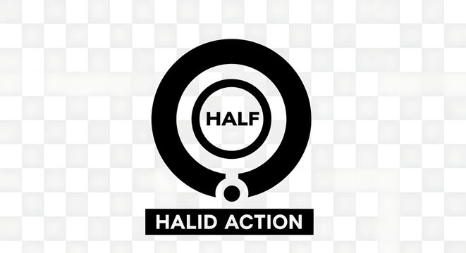 A black and white logo with a magnifying glass and text on a transparent background