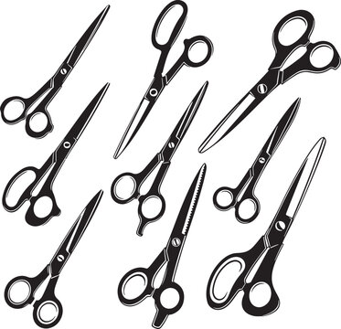Set of Black Scissors Vector Illustration for Craft and Design Projects