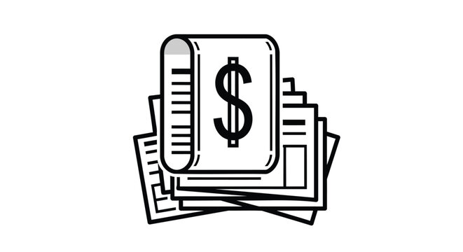 Financial documents, money bills, dollar sign icon, business papers, cash stack