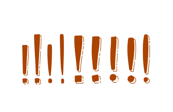 Hand Drawn Exclamation Marks Banner Silhouette Set. Black Vector Silhouette of Stylized Punctuation Marks for Attention and Alert.