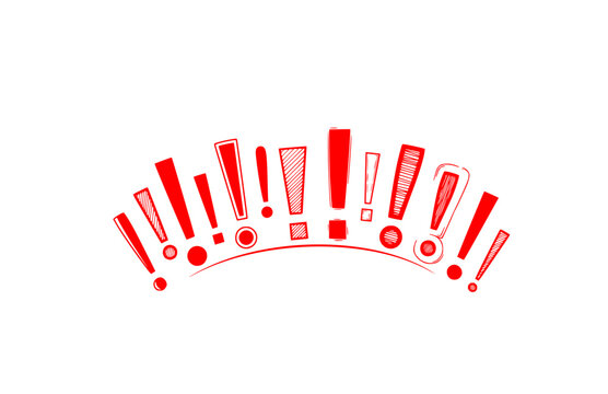 Hand Drawn Exclamation Marks Banner Silhouette Set. Black Vector Silhouette of Stylized Punctuation Marks for Attention and Alert.