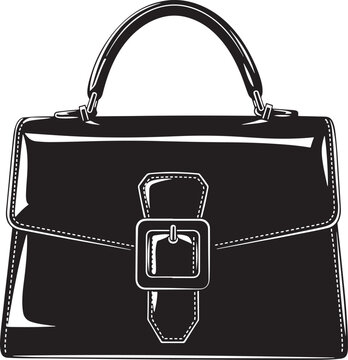 Black Handbag Illustration with Buckle and Stitching