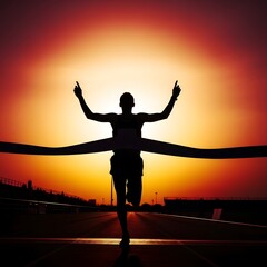 Fototapeta premium Silhouette of a person celebrating on a rooftop at sunset celebration