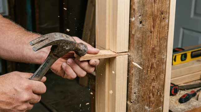 Woodworking hammer shim gap carpentry hand wood repair tool construction