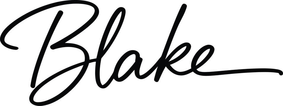 A stylish black signature of the name Blake on a white background