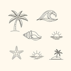 Obraz premium Collection of Tropical Beach and Ocean Themed Line Art Icons.