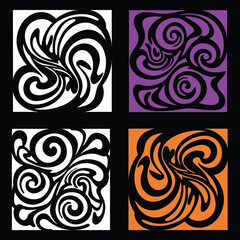 Fototapeta premium Swirling abstract patterns in black, white, purple, and orange