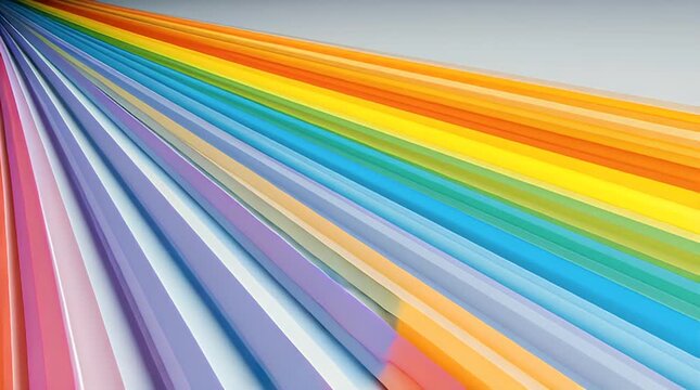 An abstract image features a series of vibrant, graduated color bars, radiating from the lower left to upper right, against a light backdrop
