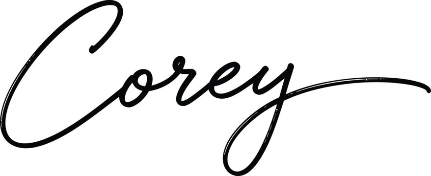 A black cursive signature of the name Corey on a white background