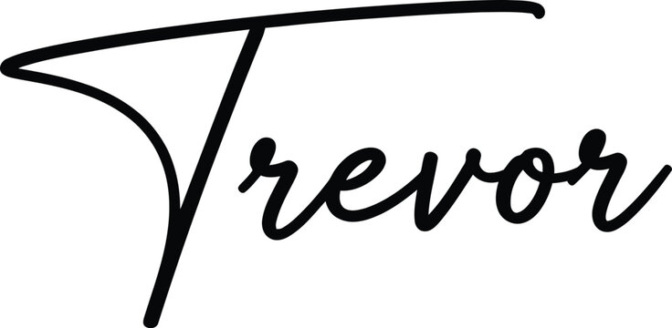 A stylized black signature of the name Trevor on a white background
